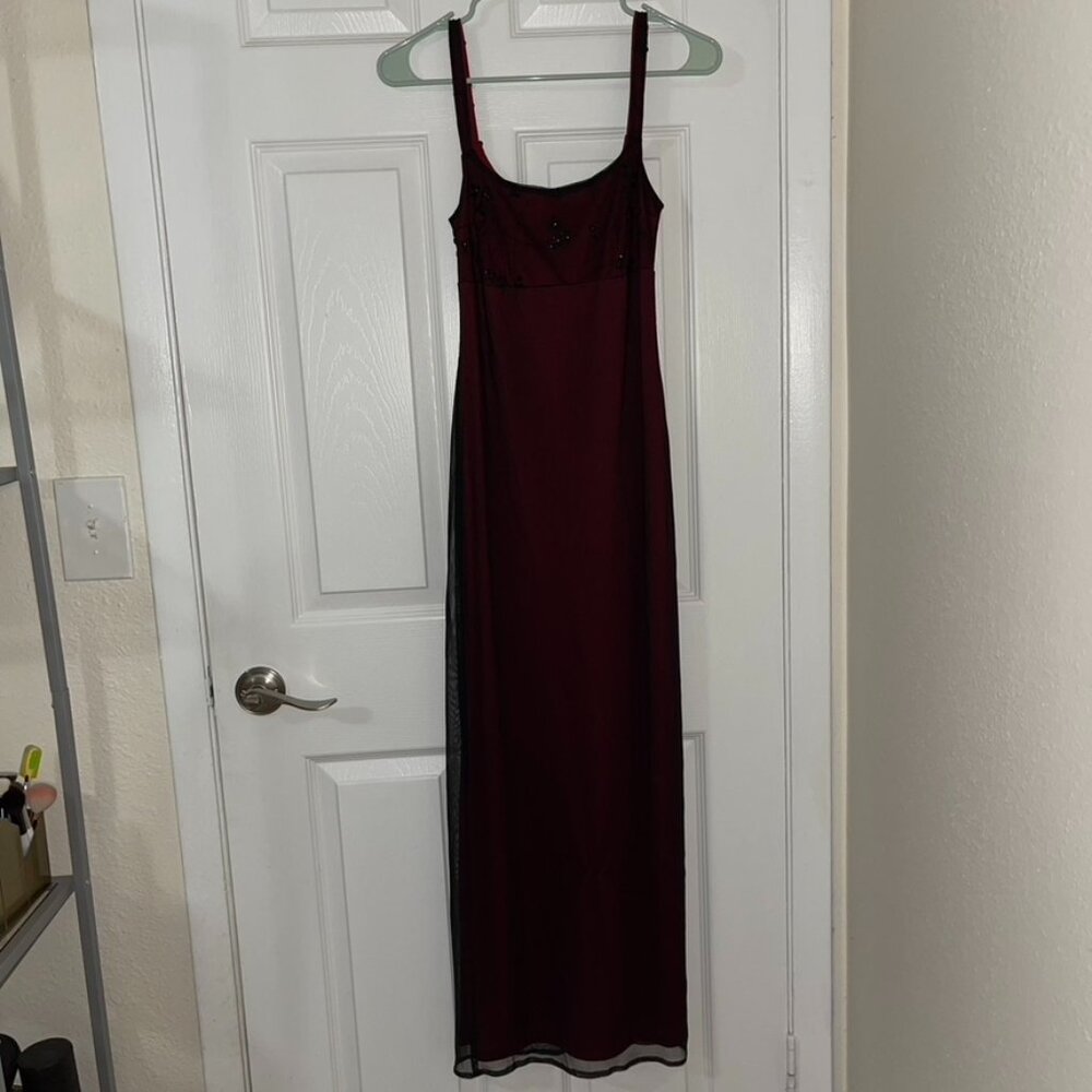 Vintage Gorgette Maroon/Red Dress with Beading sz: SMALL